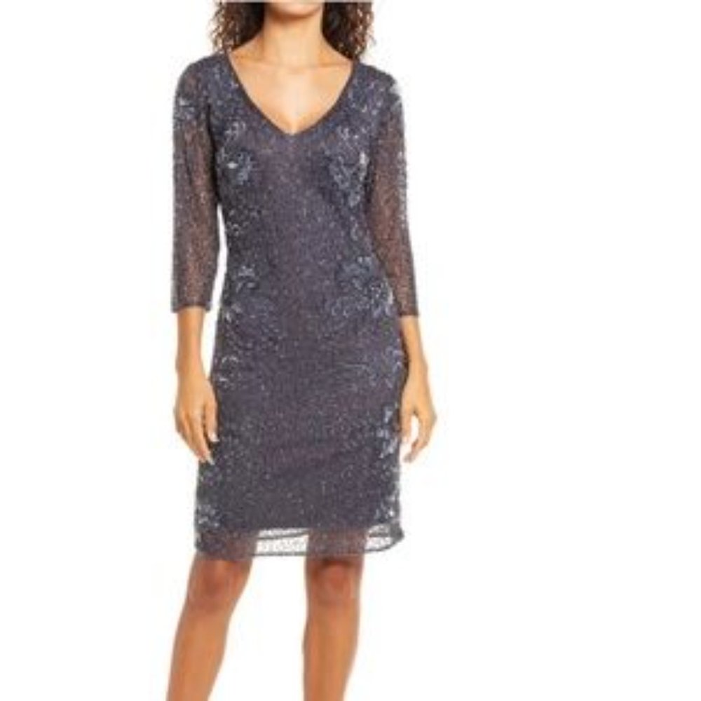 PISARRO NIGHTS Beaded V-neck Cocktail Dress Size 2
